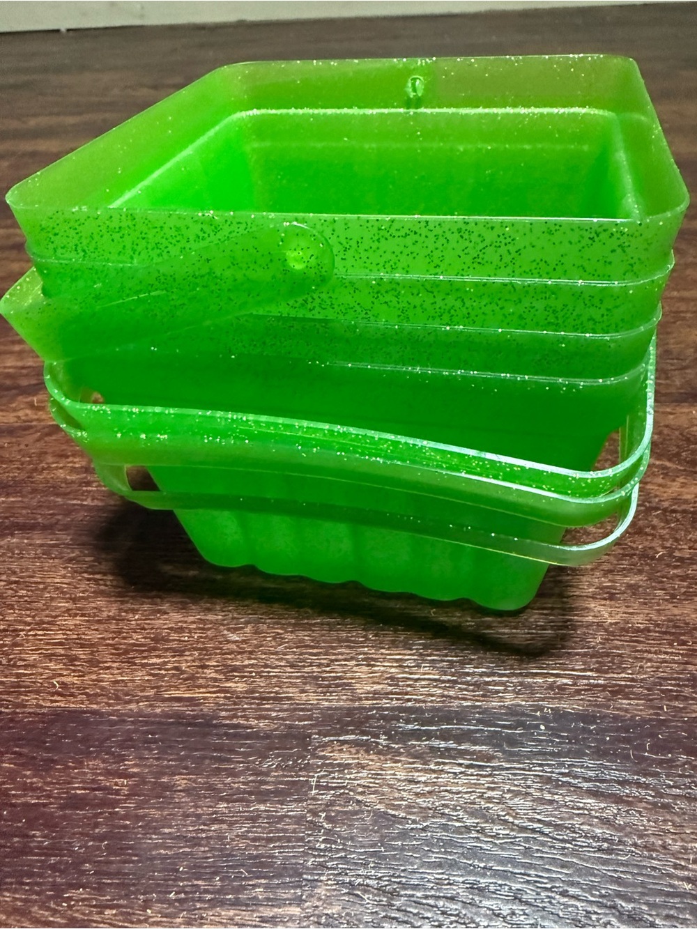 Green Sparkle Plastic Storage Baskets - Set of Stacking Organizers